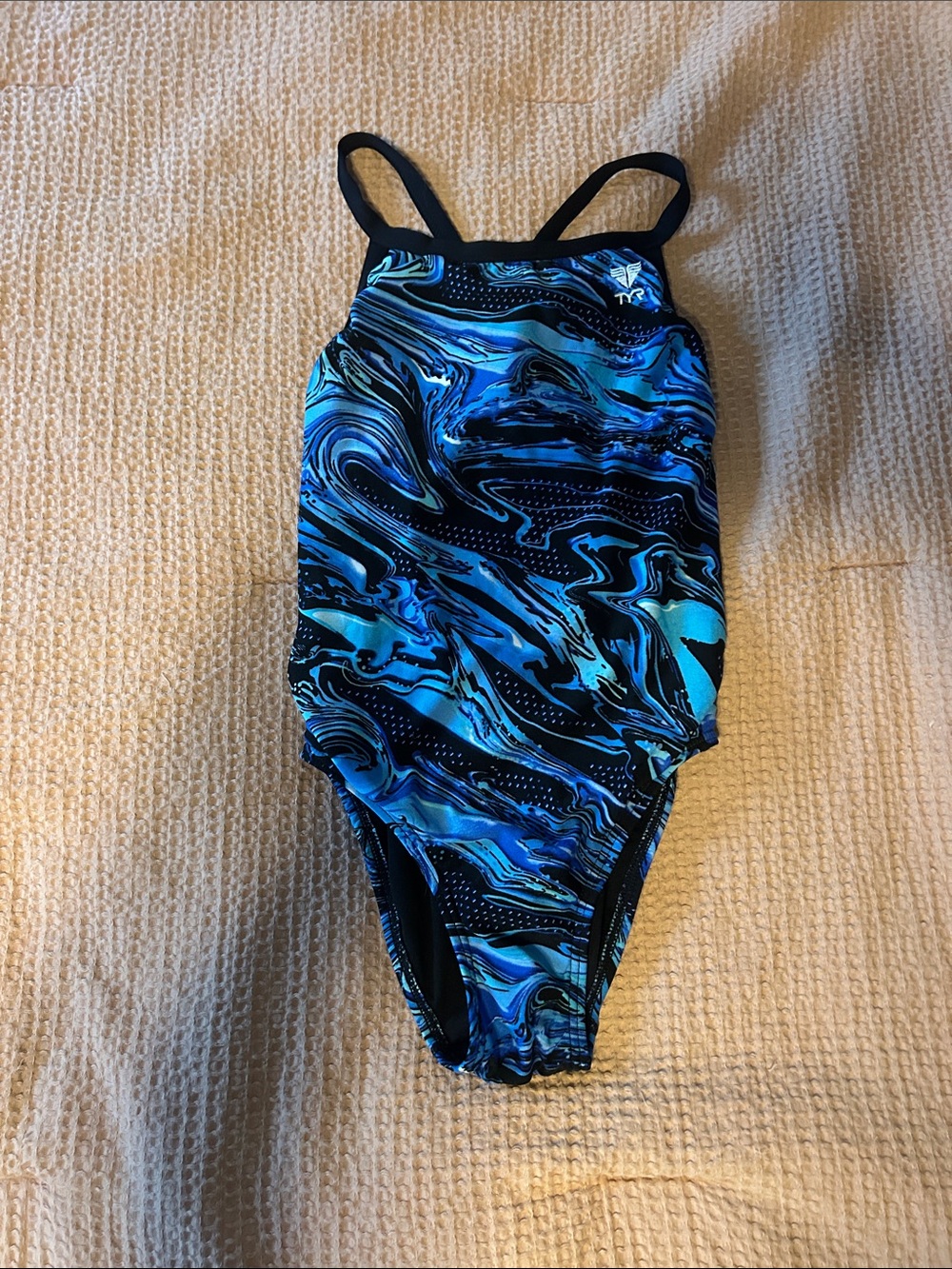 TYR Girls' Blue Marble Print One-Piece Swimsuit